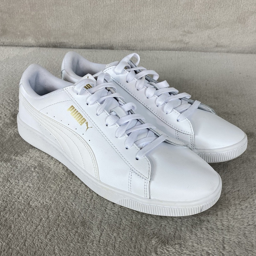 Puma Vikky V2 Womens Shoes Size 10 White Team Gold Leather Athletic Sneakers